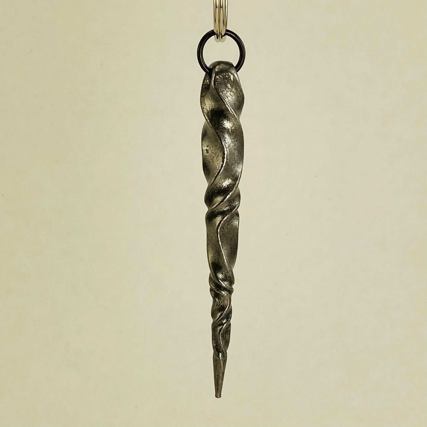 Twisted metal spike key ring fob