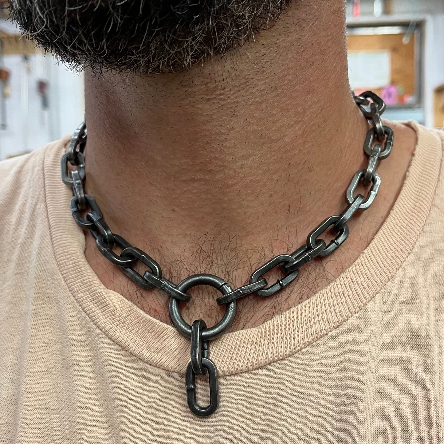 Bold steel chain necklace, unisex