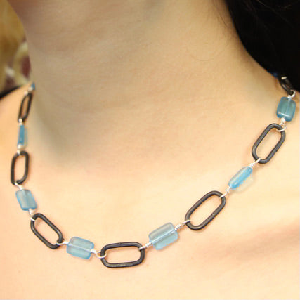 Virgin Blue Czech glass and steel necklace