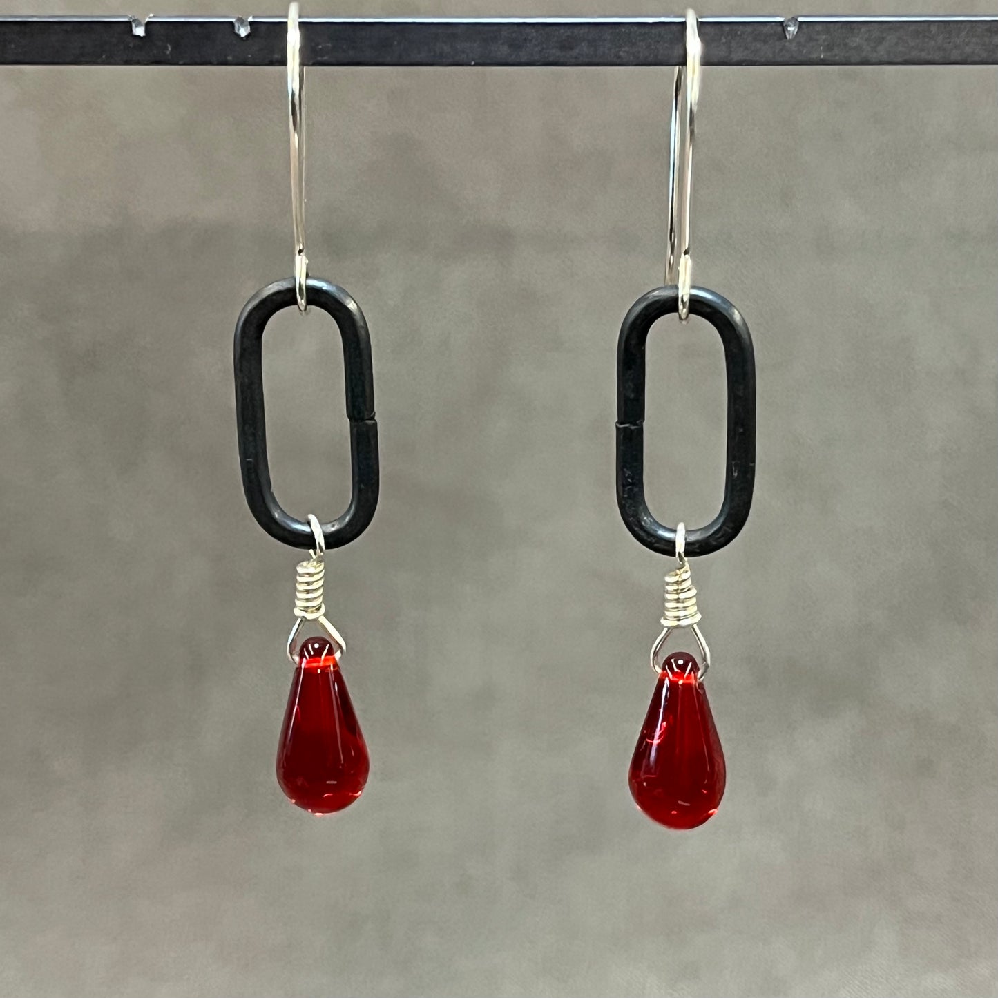 Ruby Red Czech glass drop earrings