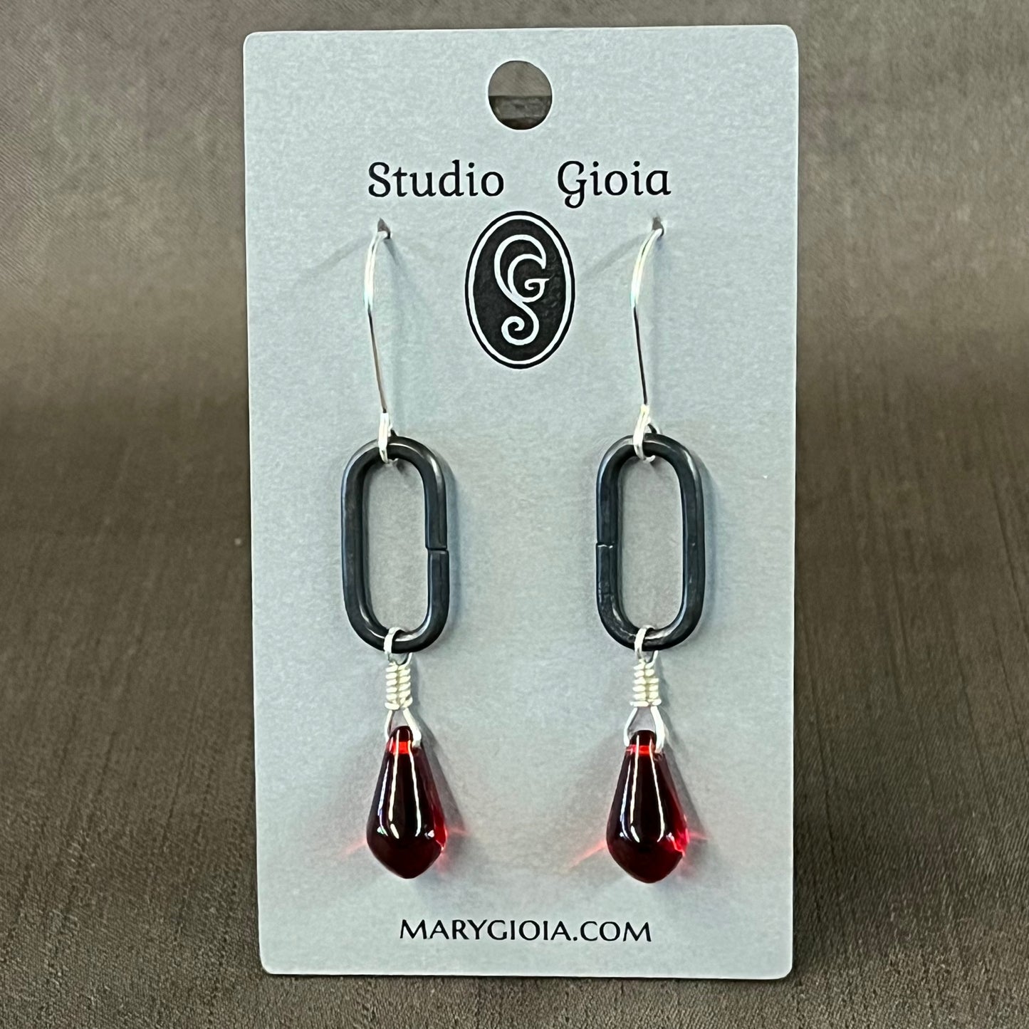 Ruby Red Czech glass drop earrings