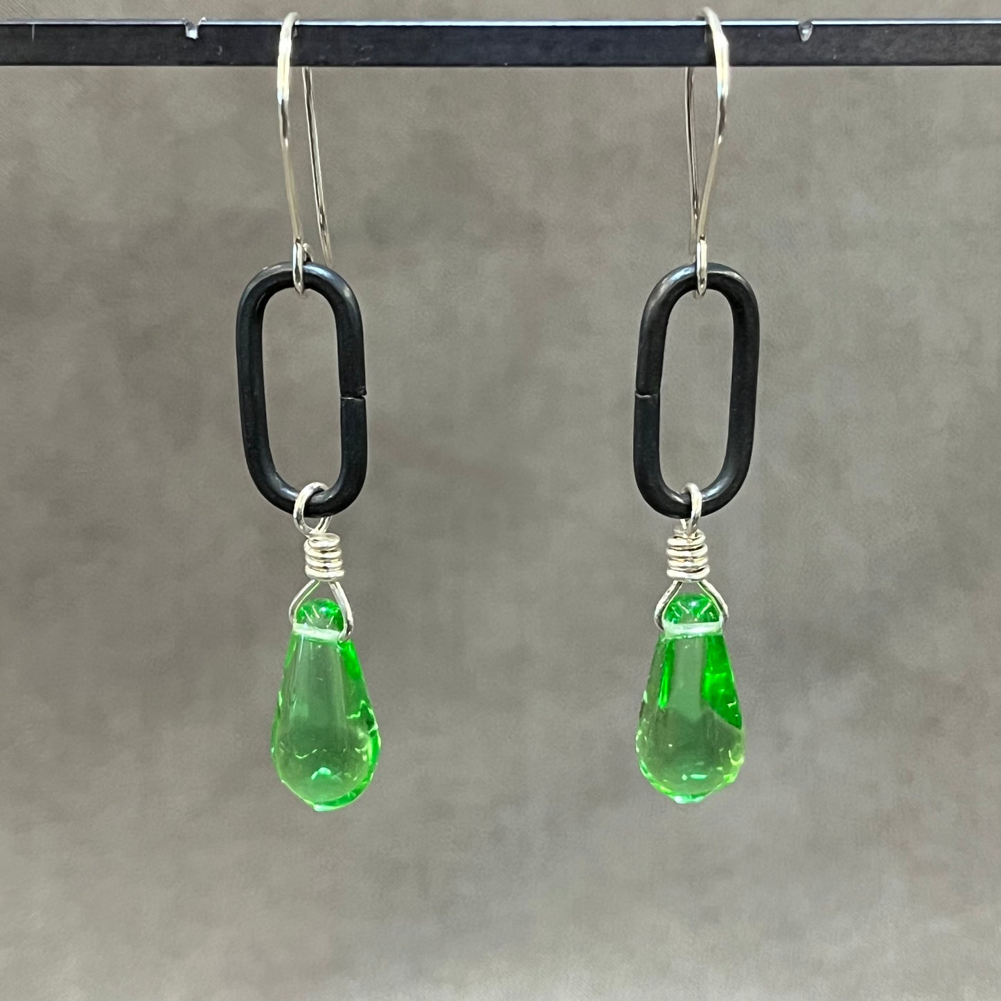 Lucky Green Czech glass drop earrings