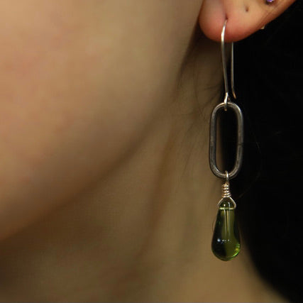 Olive Green Czech glass drop earrings