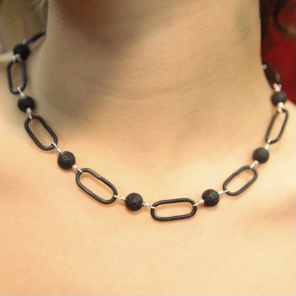 Black Lava and chain link necklace