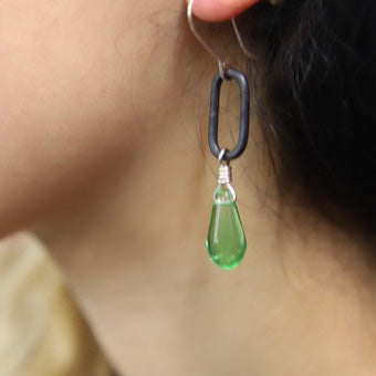 Lucky Green Czech glass drop earrings