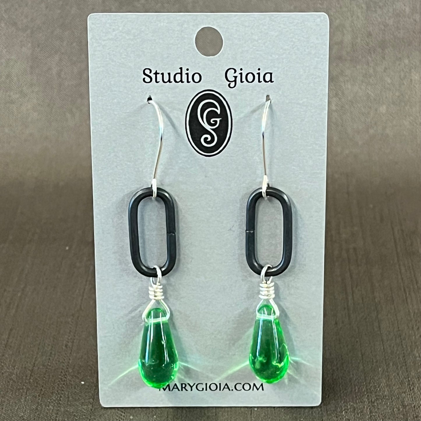 Lucky Green Czech glass drop earrings