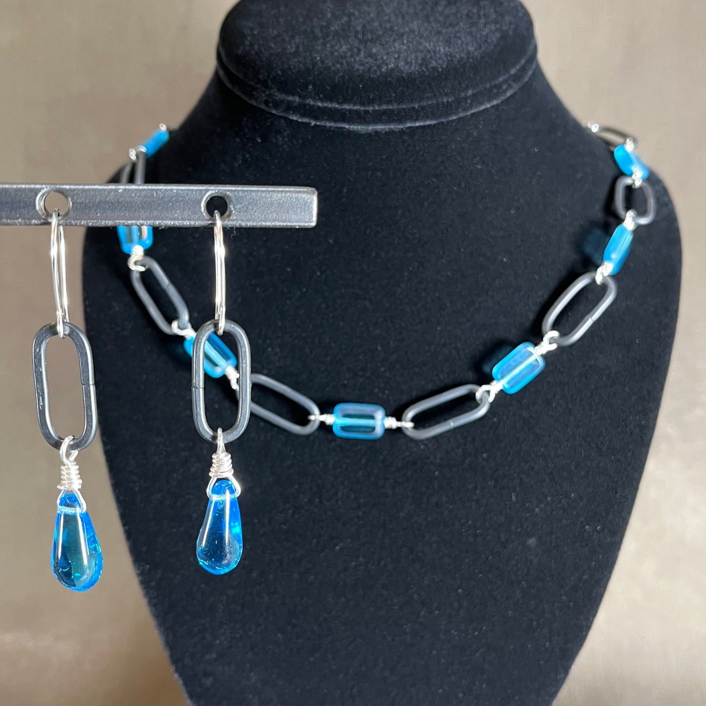 Virgin Blue Czech glass drop earrings