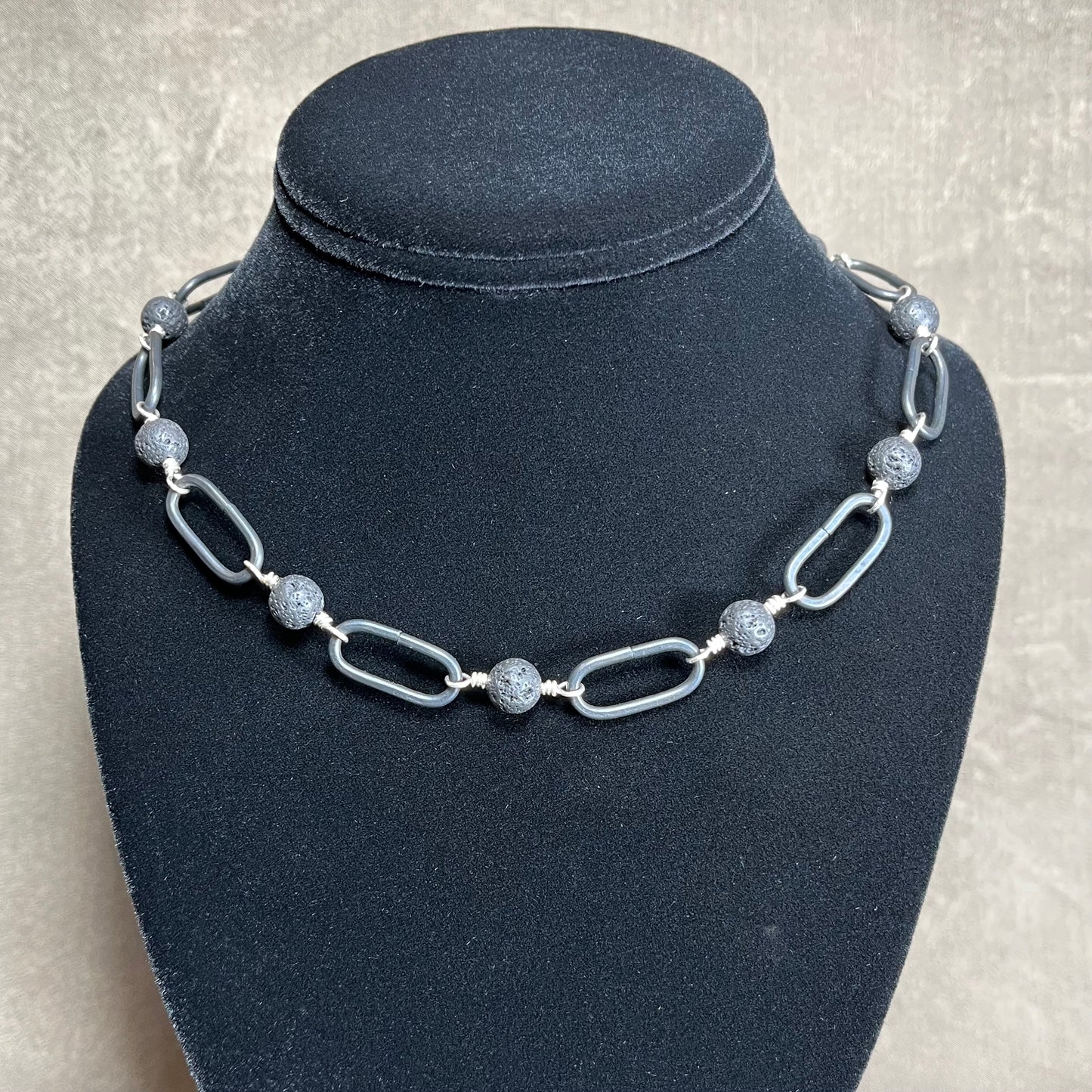 Black Lava and chain link necklace