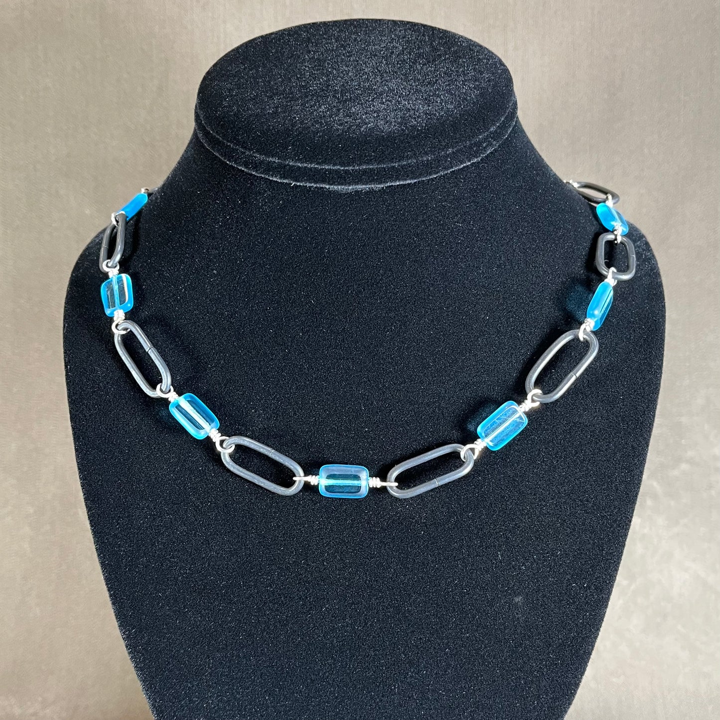 Virgin Blue Czech glass and steel necklace