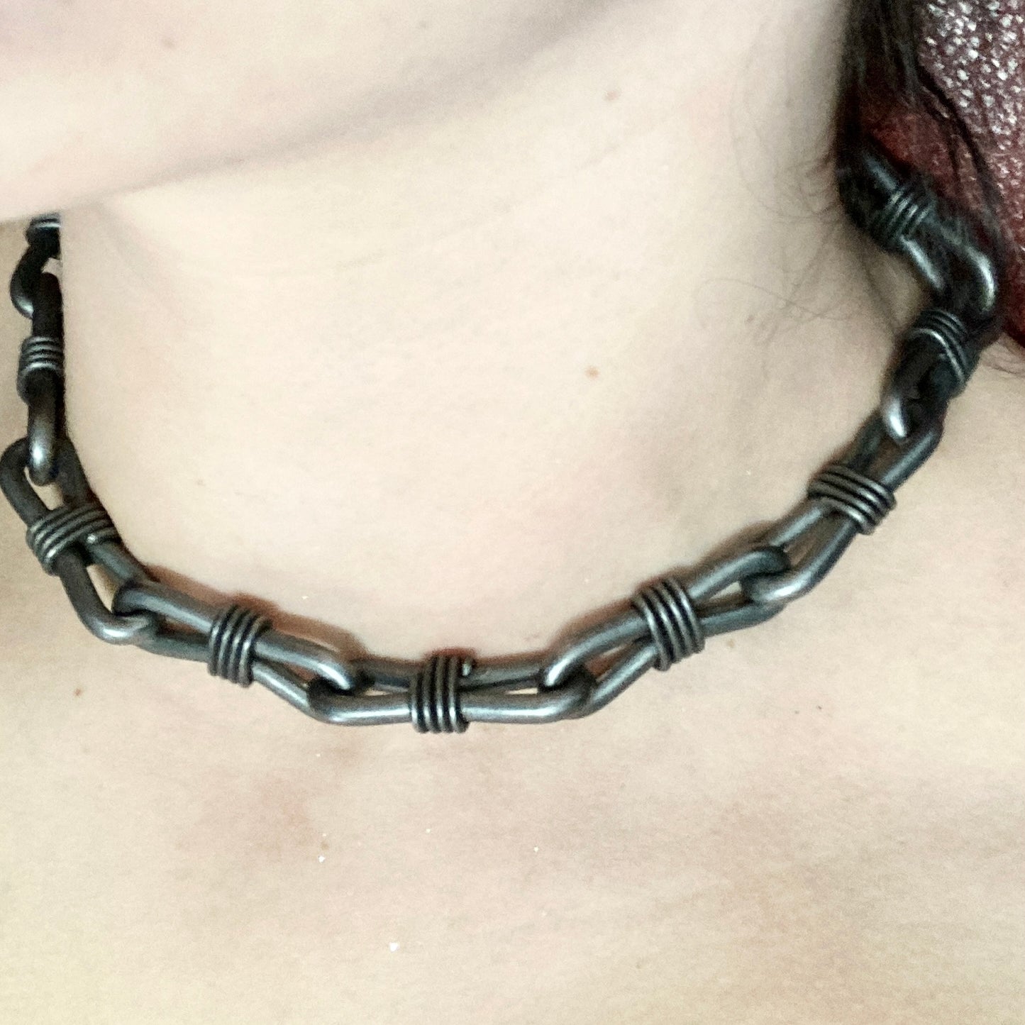 Hand wrapped iron chain necklace