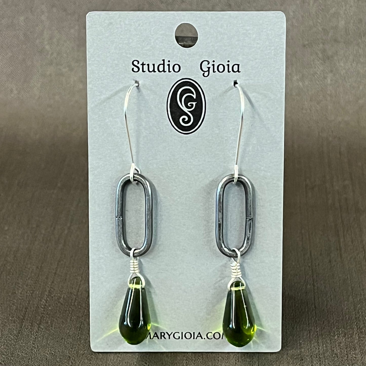 Olive Green Czech glass drop earrings