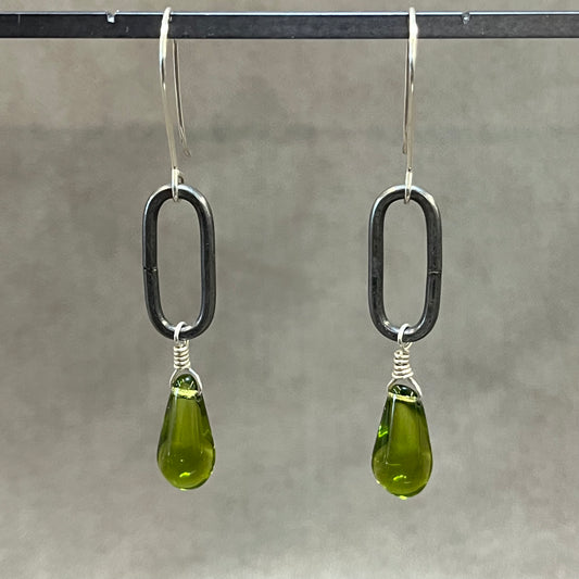 Olive Green Czech glass drop earrings