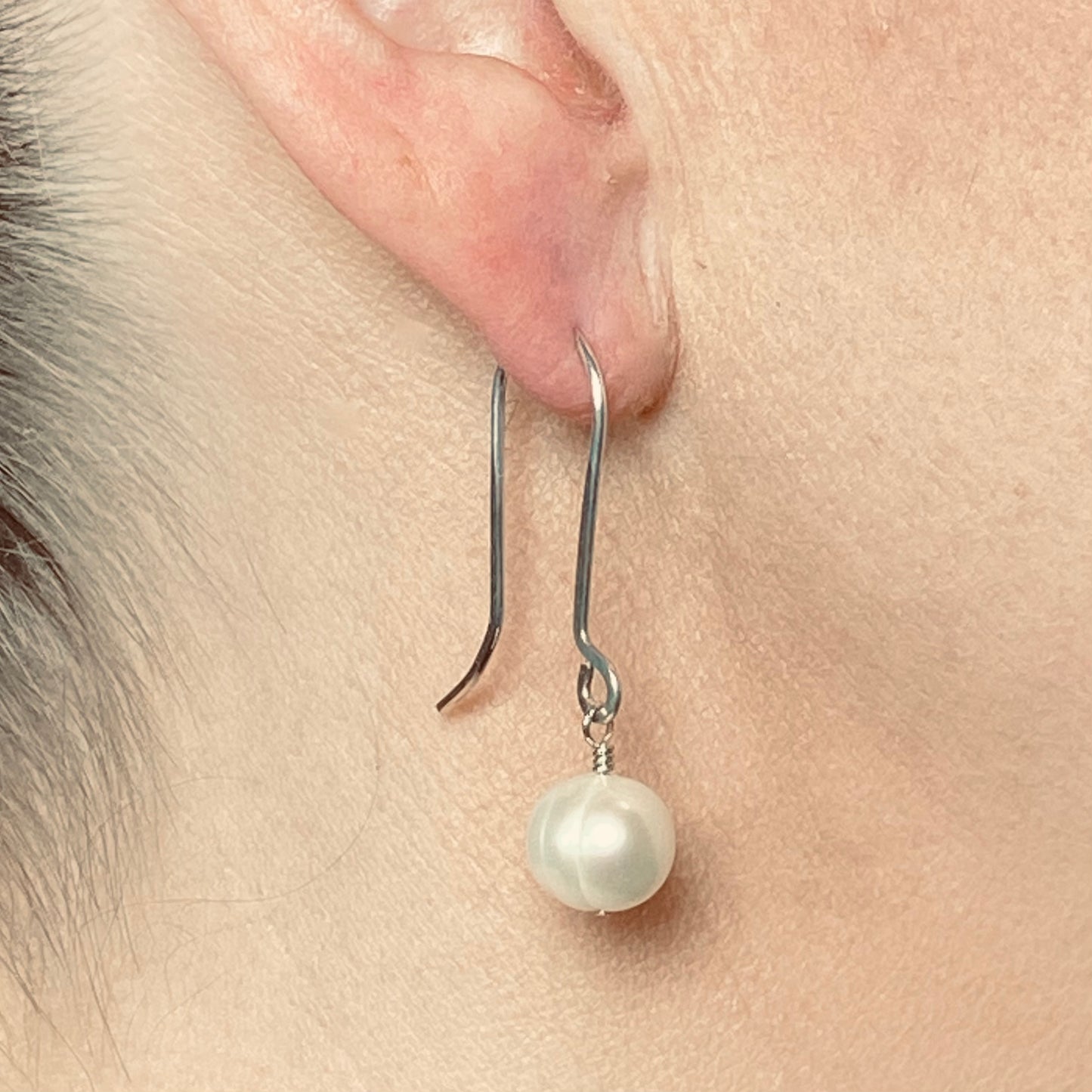 White pearl and sterling silver drop earrings
