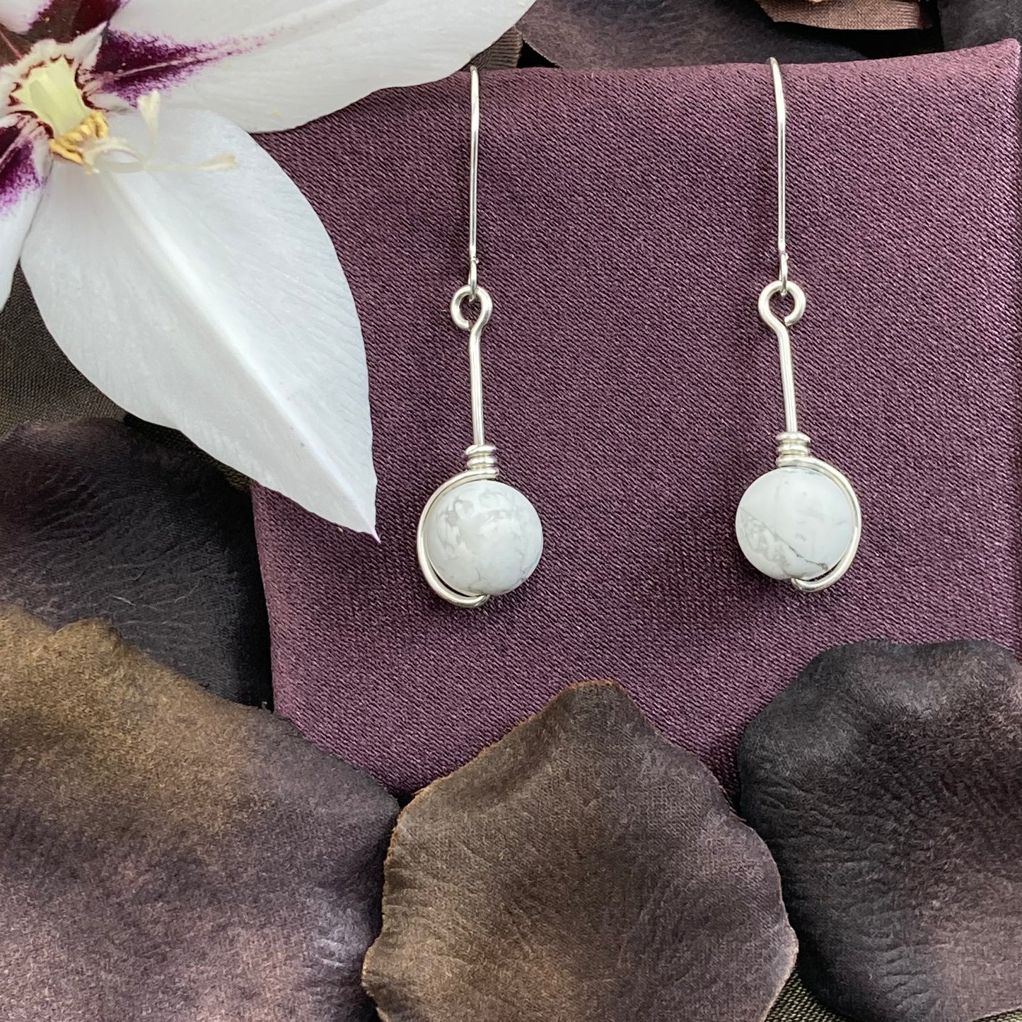Silver wrapped howlite drop earrings