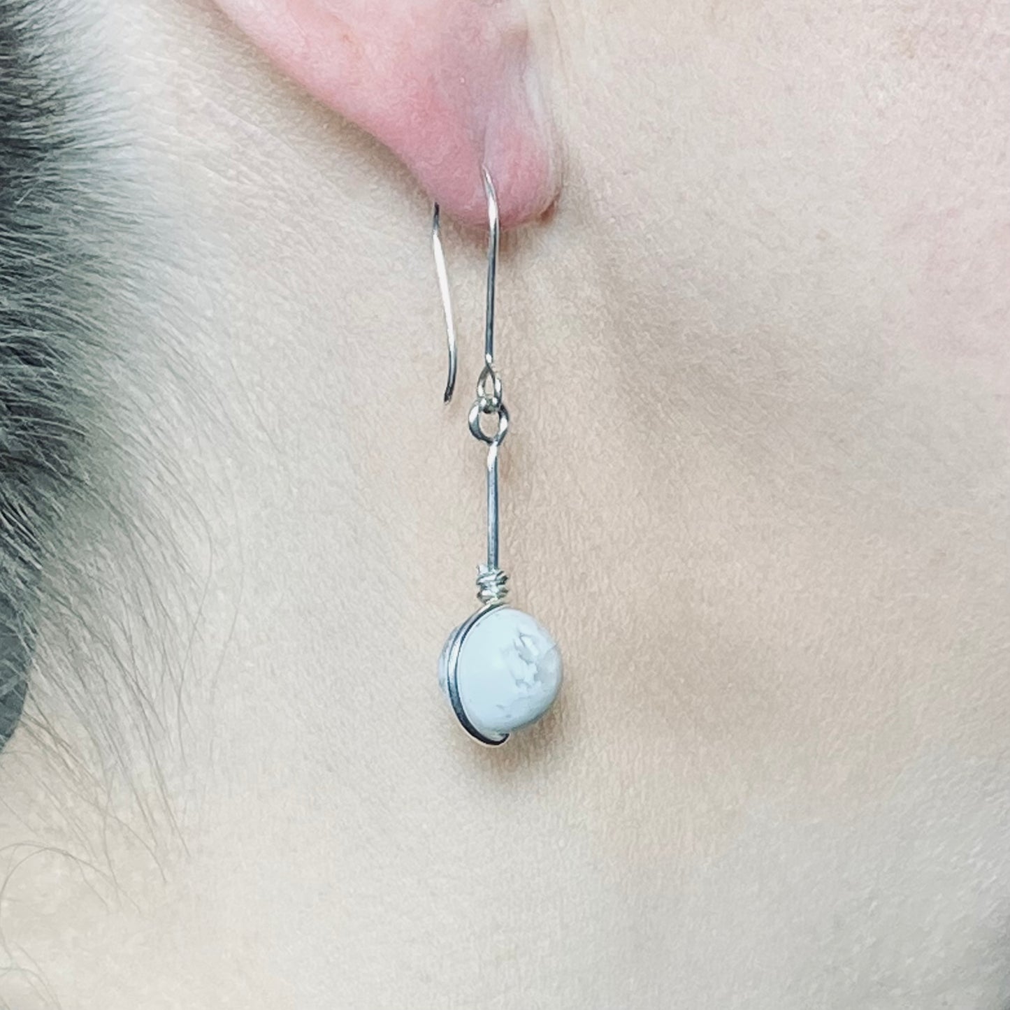 Silver wrapped howlite drop earrings