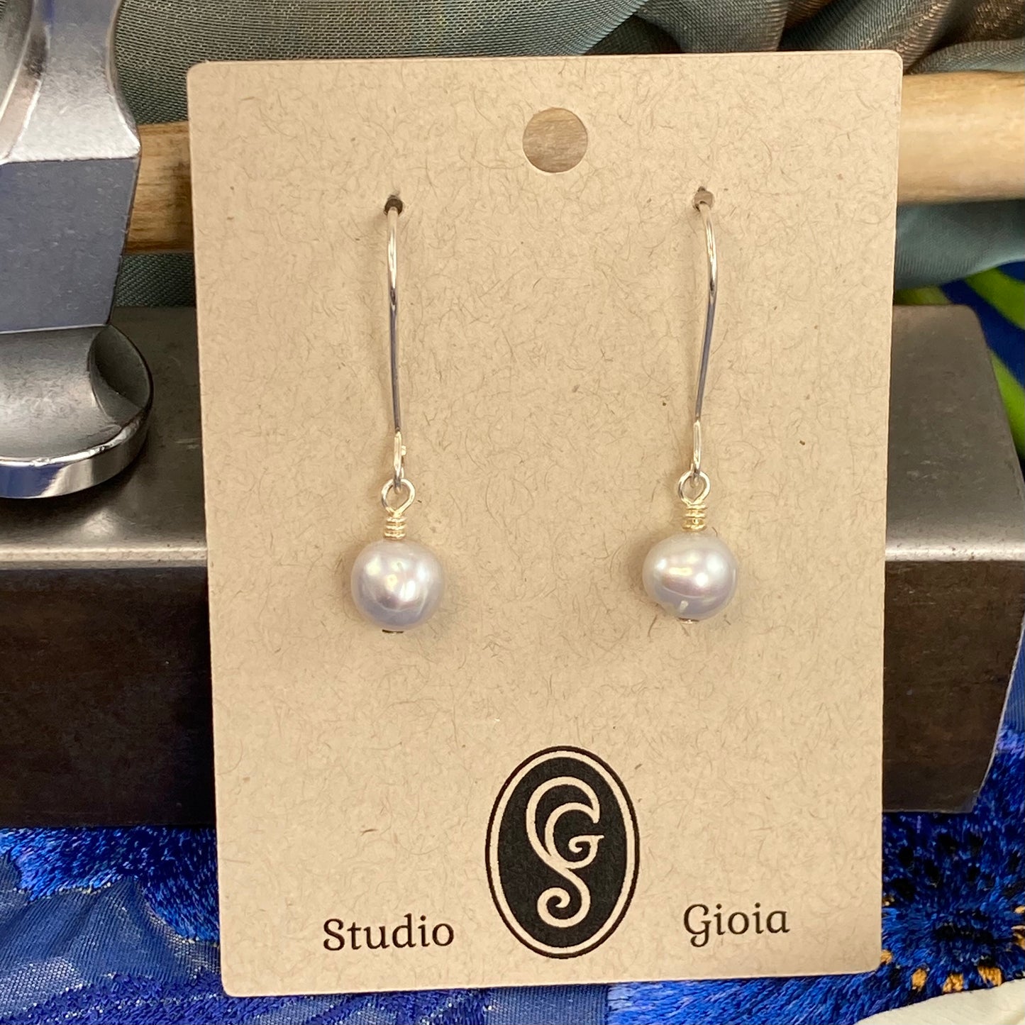 White pearl and sterling silver drop earrings