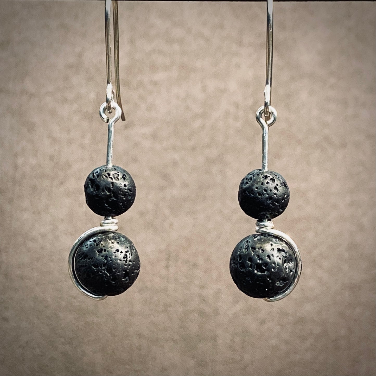 Lava and silver wire wrapped drop earrings